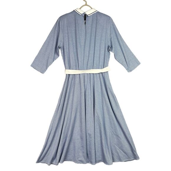 VTG Alison J. Midi Dress Womens Sz 12 Blue White Plaid 3/4 Sleeve Cottagecore - Picture 5 of 16